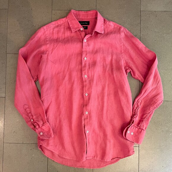 Massimo Dutti Men's 100% Linen Shirt in Coral-Size Small - Picture 1 of 9